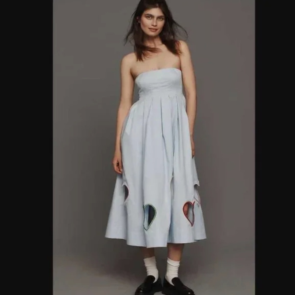 Mare Mare x Anthropologie strapless cut-out hearts A-line midi dress - Large